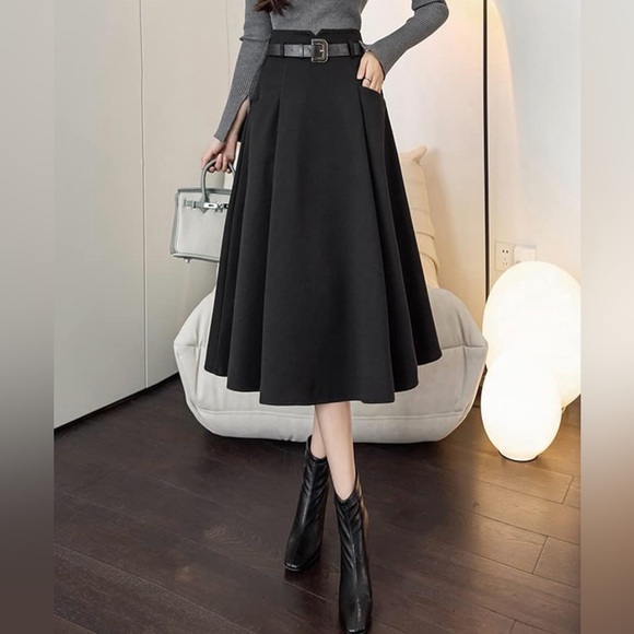 Dresses & Skirts - IDEALSANXUN Black Wool Blend A-Line Midi Skirt – Size Small